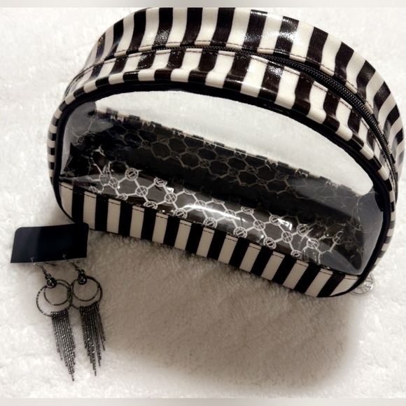 henri bendel Handbags - HENRI BENDEL BROWN & WHITE COSMETIC BAG & NEW DANGLE EARRINGS